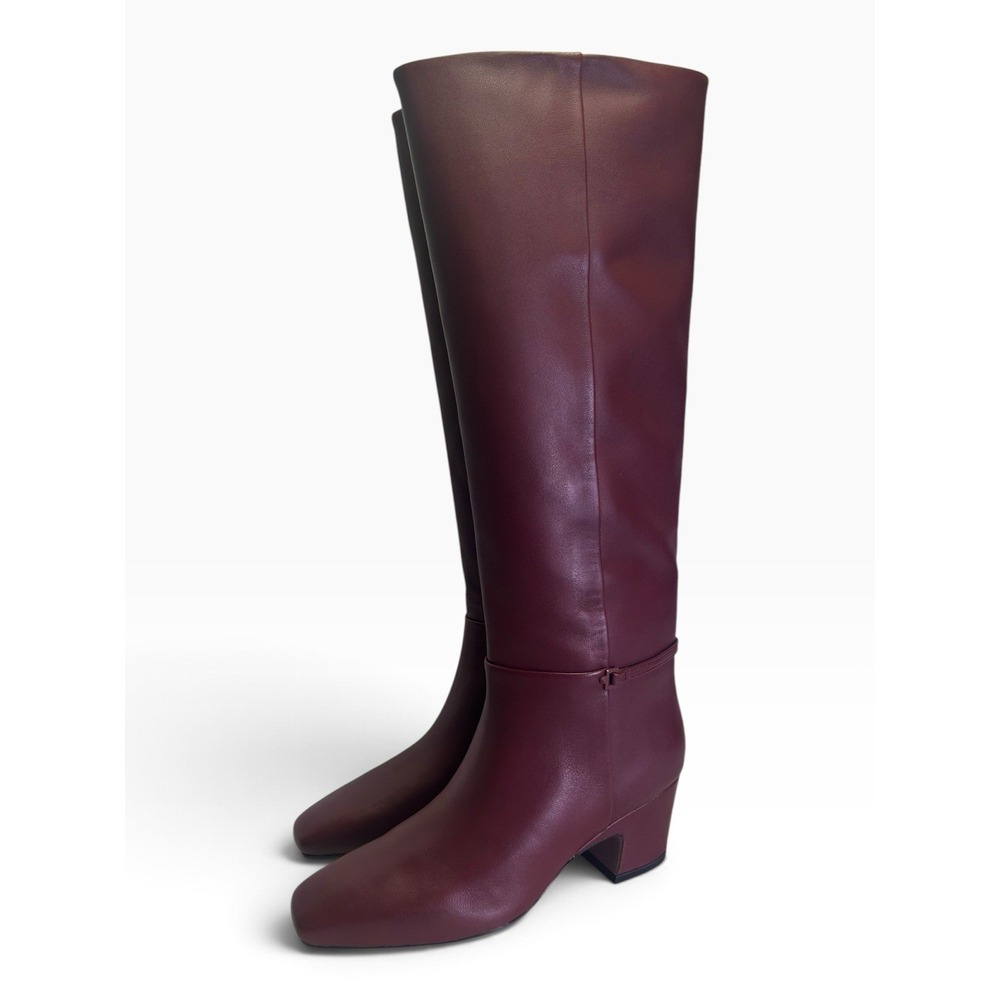 Franco Sarto Sorelina Red Leather Knee High Boots Size 5.5 M Square Toe NWB